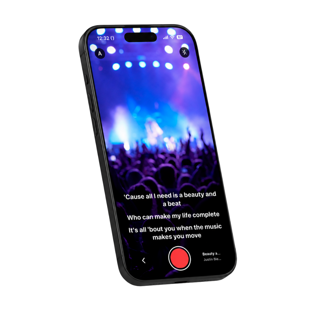 Kanta app showing synced lyrics over a concert recording